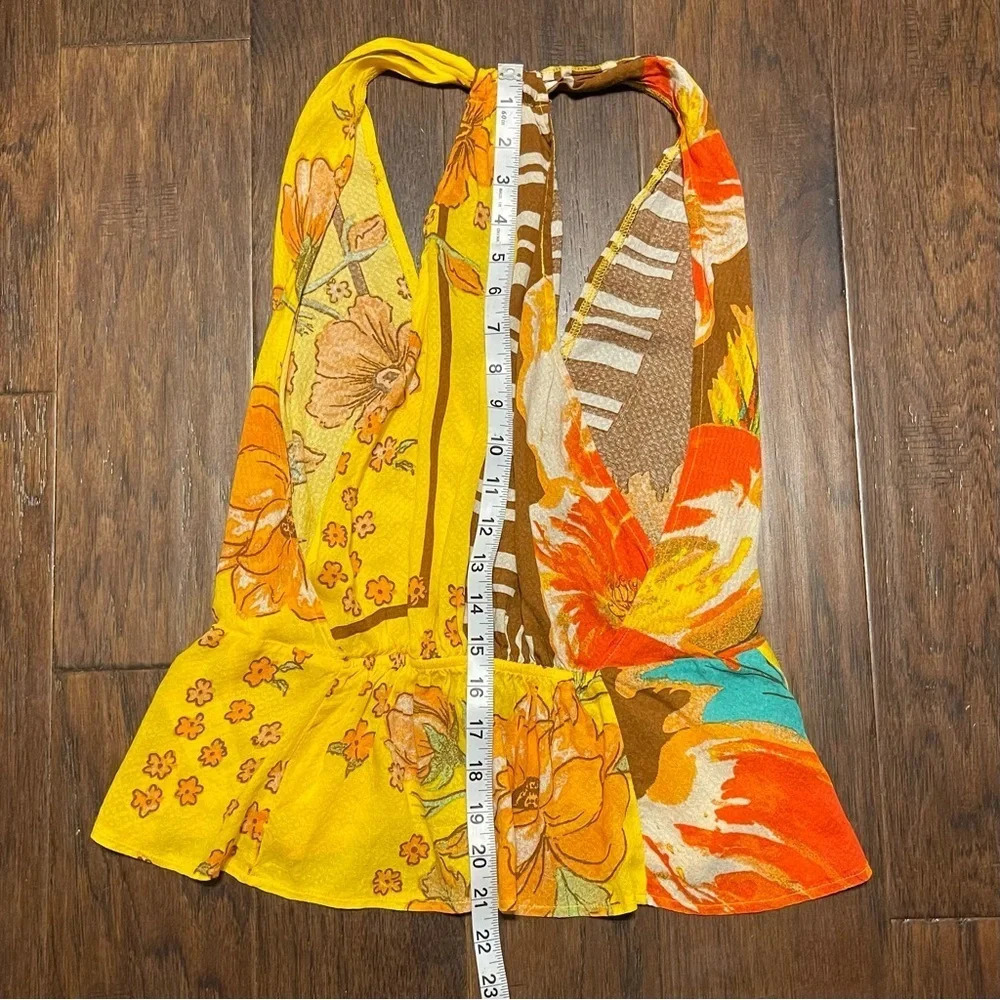 Free People Floral Halter Top Tie Front Open Back Peplum Small - Picture 7 of 8